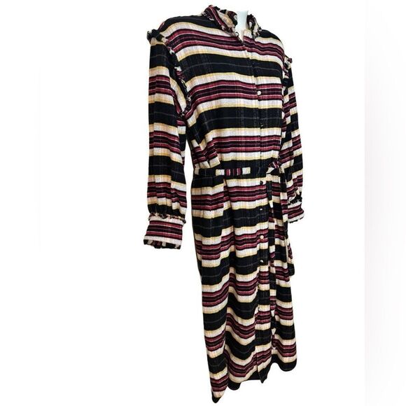 Something Navy Belted Ruffle Striped Button Down Dress - Picture 2 of 13